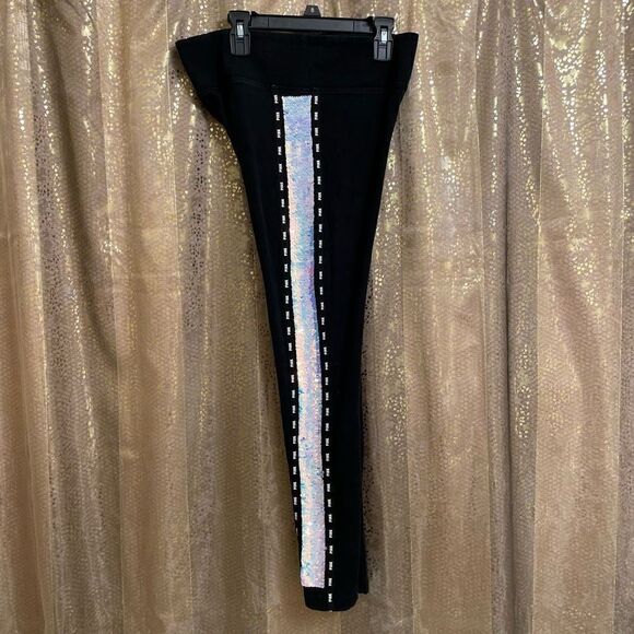 PINK Victoria’s Secret Mermaid Flip Sequin Bling Black Yoga Leggings, Medium - Picture 9 of 9